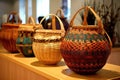 beautifully decorated finished baskets on display