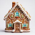 beautifully decorated gingerbread house isolated on a transparent background