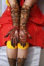 Beautifully Decorated Heena Tattoo. Bride with Mehandi Design. Indian Wedding. Royalty Free Stock Photo