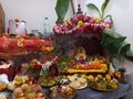 a beautifully decorated house temple in an Indian household