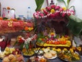 a beautifully decorated house temple in an Indian household