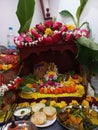 a beautifully decorated house temple in an Indian household