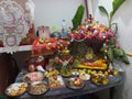 a beautifully decorated house temple in an Indian household