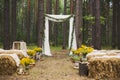 Place in old autumn wood for wedding ceremony Royalty Free Stock Photo