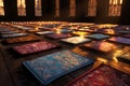 Beautifully decorated prayer mats laid out for. Generative ai Royalty Free Stock Photo