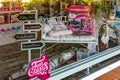 Beautifully decorated shop window of a small shop for special ingredients for baking Royalty Free Stock Photo