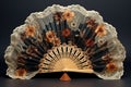 beautifully decorated spanish hand fan on lace fabric