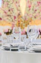 Beautifully decorated table for a celebration in a restaurant in Royalty Free Stock Photo