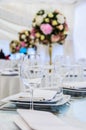 Beautifully decorated table for a celebration in a restaurant in Royalty Free Stock Photo