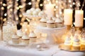 Beautifully decorated winter holiday dessert table with cakes, cupcakes and treats. Generative AI Royalty Free Stock Photo