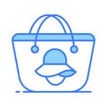 beautifully designed icon of beach bag shows a bag or tote used for carrying essentials to the beach such as sunscreen,