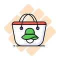 beautifully designed icon of beach bag shows a bag or tote used for carrying essentials to the beach such as sunscreen,