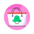 beautifully designed icon of beach bag shows a bag or tote used for carrying essentials to the beach such as sunscreen,