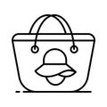 beautifully designed icon of beach bag shows a bag or tote used for carrying essentials to the beach such as sunscreen,