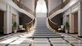 A beautifully designed staircase leading up to a sunlit window in a stylish building