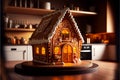 Beautifully detailed gingerbread house with icing