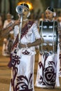 Beautifully dressed female musicians perform at the Kataragama Festival in Sri Lanka. Royalty Free Stock Photo