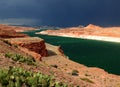 View To The Beautifully Green Shimmering Lake Powell Arizona From Wahweap Overlook At Glen Canyon Dam