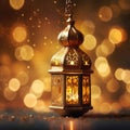 Beautifully illuminated Arabic lantern spreading warm light