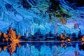 Beautifully illuminated Reed Flute Caves located in Guilin, Guangxi, China Royalty Free Stock Photo