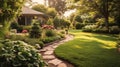 Beautifully landscaped backyard with lush gardens