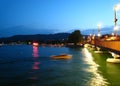 Beautifully night view in summer weather with a speedboat on Lake Zurich