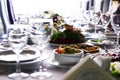 Beautifully organized event - served banquet tables ready for guests Royalty Free Stock Photo