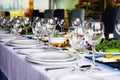 Beautifully organized event - served banquet tables ready for guests Royalty Free Stock Photo