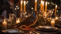 Romantic Quail on Candlelit Dinner Table Royalty Free Stock Photo