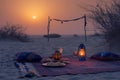 A Beautifully Set Table on the Beach for a Dinner, A tranquil pre-dawn meal \'Suhur