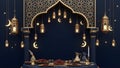 Ramadan Iftar Table Setting with Dates, Lanterns, and Crescent Moon Royalty Free Stock Photo
