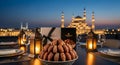 Ramadan Iftar Table Setting with Dates and Lanterns Royalty Free Stock Photo