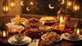 Ramadan Iftar Table Setting with Traditional Food and Decorations Royalty Free Stock Photo