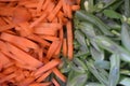 Beautifully sliced carrots, green beans and cabbage to make traditional Indonesian food, namely bakwan