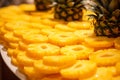 Beautifully sliced pineapple on counter. Generative AI