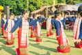 Beautifully women wear traditional clothes dancing in a unique manner of northern Thai style in order to worship and sacred city