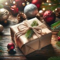 Festive Christmas Gift Box with Ornaments and Pine Cones, AI Generated