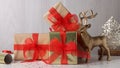 Beautifully wrapped gift boxes on white table Royalty Free Stock Photo