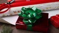 Beautifully wrapped gift boxes on wooden table, closeup Royalty Free Stock Photo