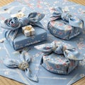Beautifully wrapped gifts with bows on table Royalty Free Stock Photo