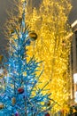 Beautifuly decorated Christmas tree in the city at night