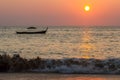 Beautifuly Landscapes view Storm Wave and Little boat in the sea with sunsets twilight