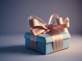 beautifuly wrapped blue gift box with golden ribbon. ai generative