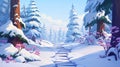 beautifum anime manga inspired winter cartoon artwork showing a small path in forest Royalty Free Stock Photo