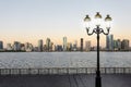 Beautifyl view of waterfront downtown of Sharjah, UAE at sunset.