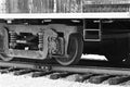 Beautiul black and white image of the train wheels Royalty Free Stock Photo