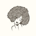 Beauty and hair salon logo.Beautiful Afro-American with curly hairstyle and elegant makeup.