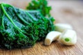 Closeup of Blanched Kale and Garlic Cloves