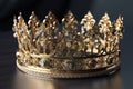 Beautuful shiny crown with medieval ornament and jeewelry. Ancient king or quenn crown. Generated AI.