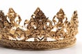 Beautuful shiny crown with medieval ornament and jeewelry. Ancient king or quenn crown. Generated AI.